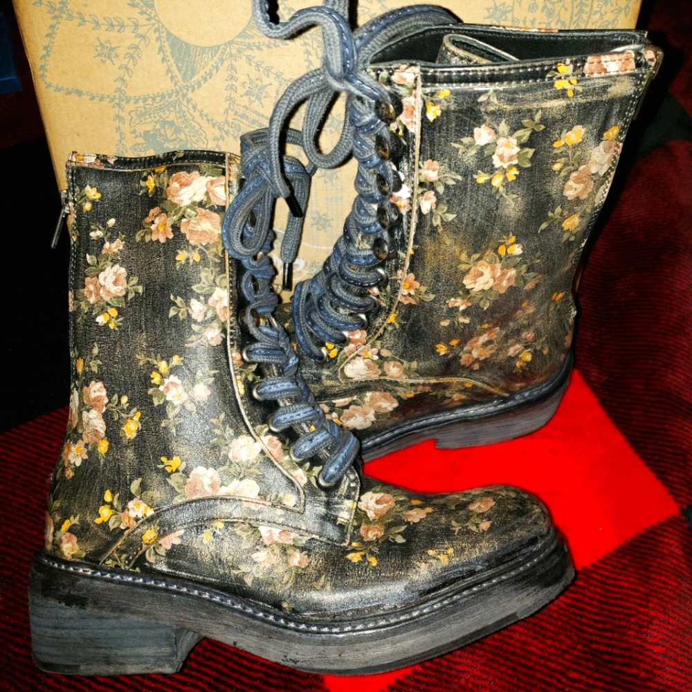 Free People floral combat boots